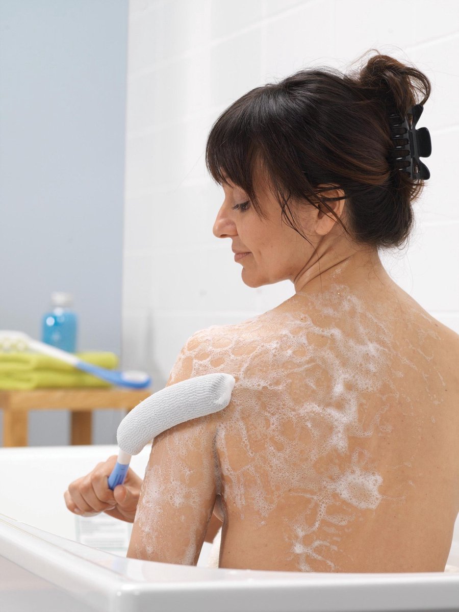 Ergonomische badspons met verlengd handvat: Lichaamsborstel 37 cm - midden op foto