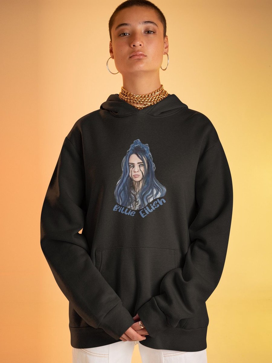 Billie Eilish Gothic Hoodie Trui / Airbrush Flames Blohsh / Fan art Merchandise / Popstar / Zwart Unisex Maat M