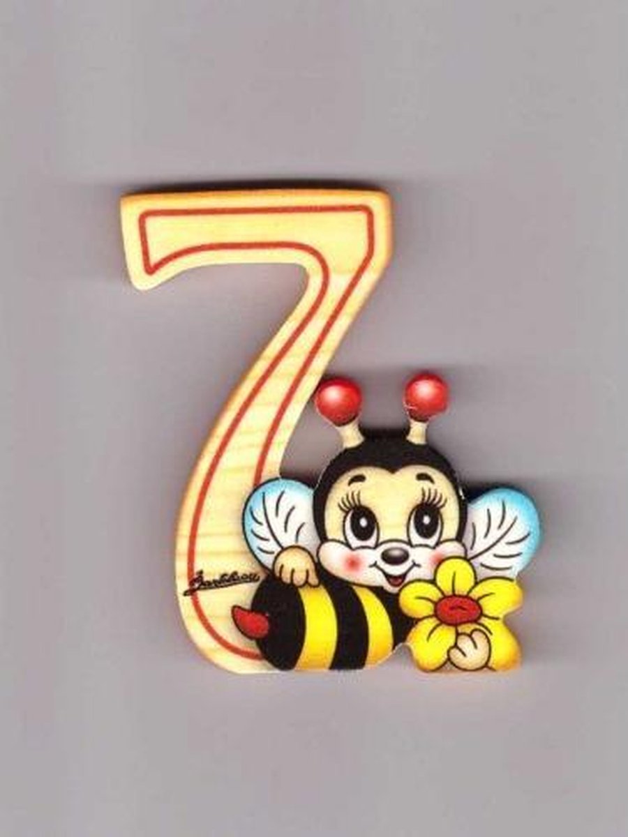 Cijfer 7 met een bijtje en een bloem hout | Bartolucci