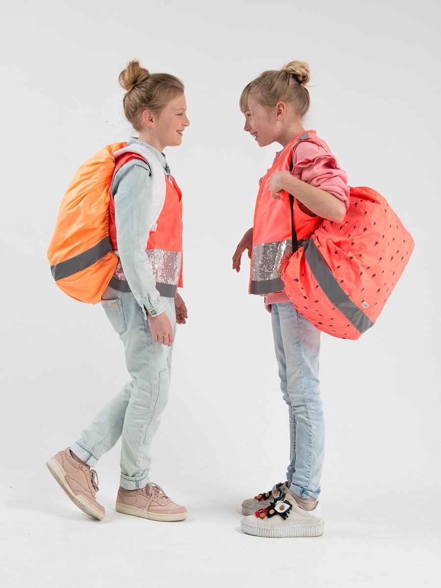 gofluo. Gloria Veiligheidshesje - Reflecterend hesje - Fluoriserend - Veiligheidsvest - Glitters - Reflectie jas - Zichtbaarheid in het donker - Veilig de weg op - Koraal - XS