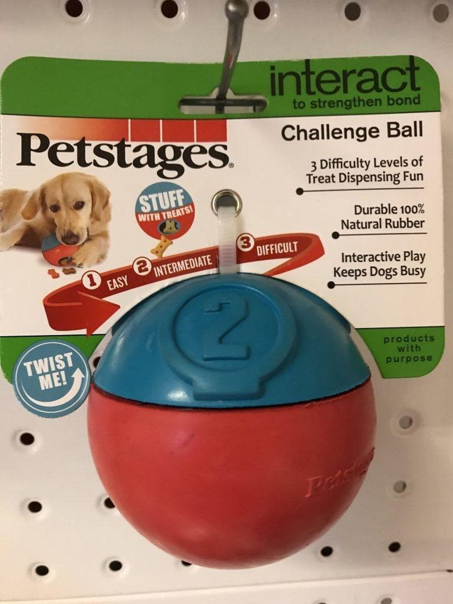 PetStages Challenge Ball - Uitdagende snack bal van 100% natuurlijk rubber met 3 verschillende moeilijkheidsgraden