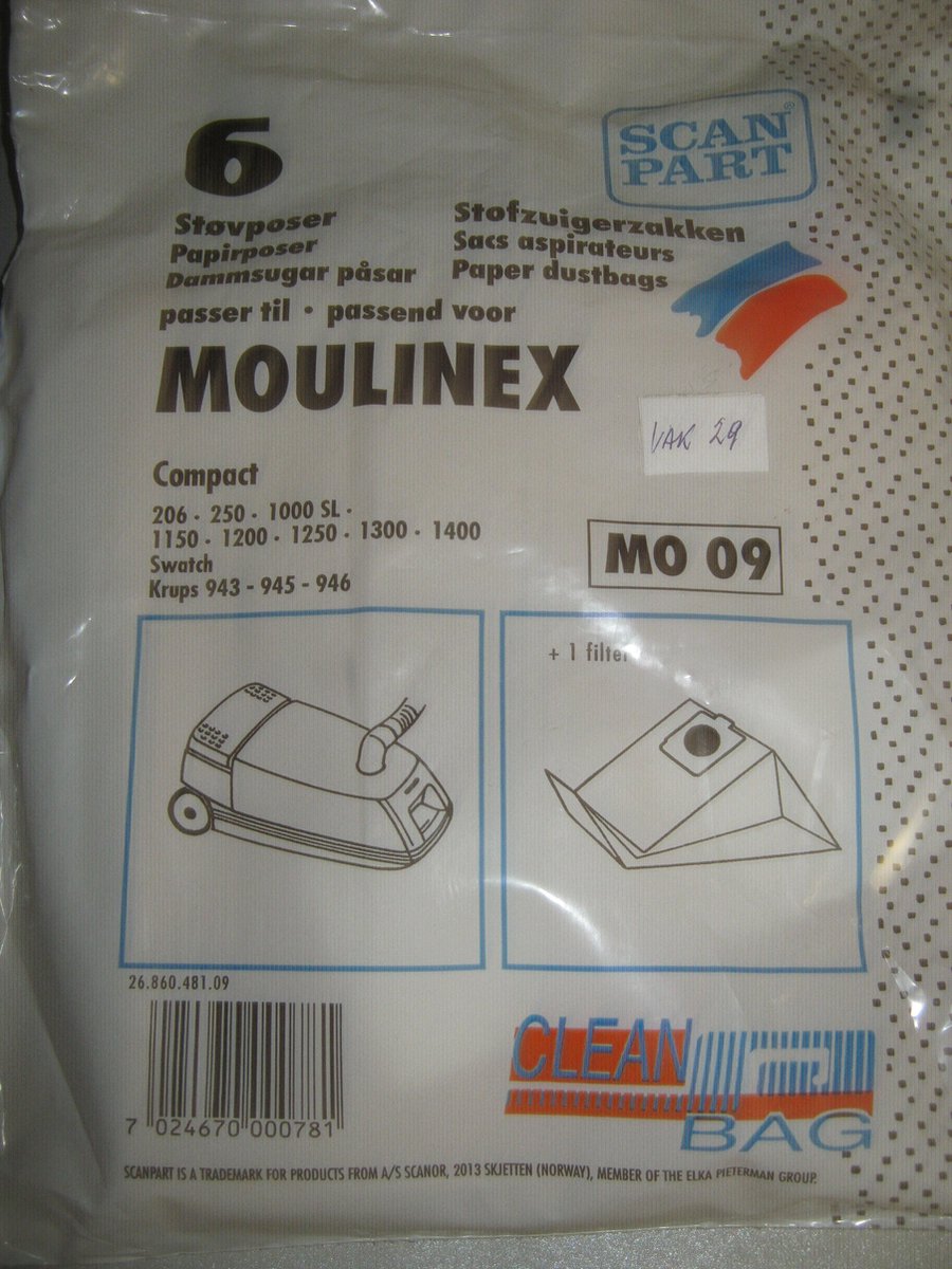 Moulinex Compact stofzuigerzakken Swatch Krups cleanbag mo09