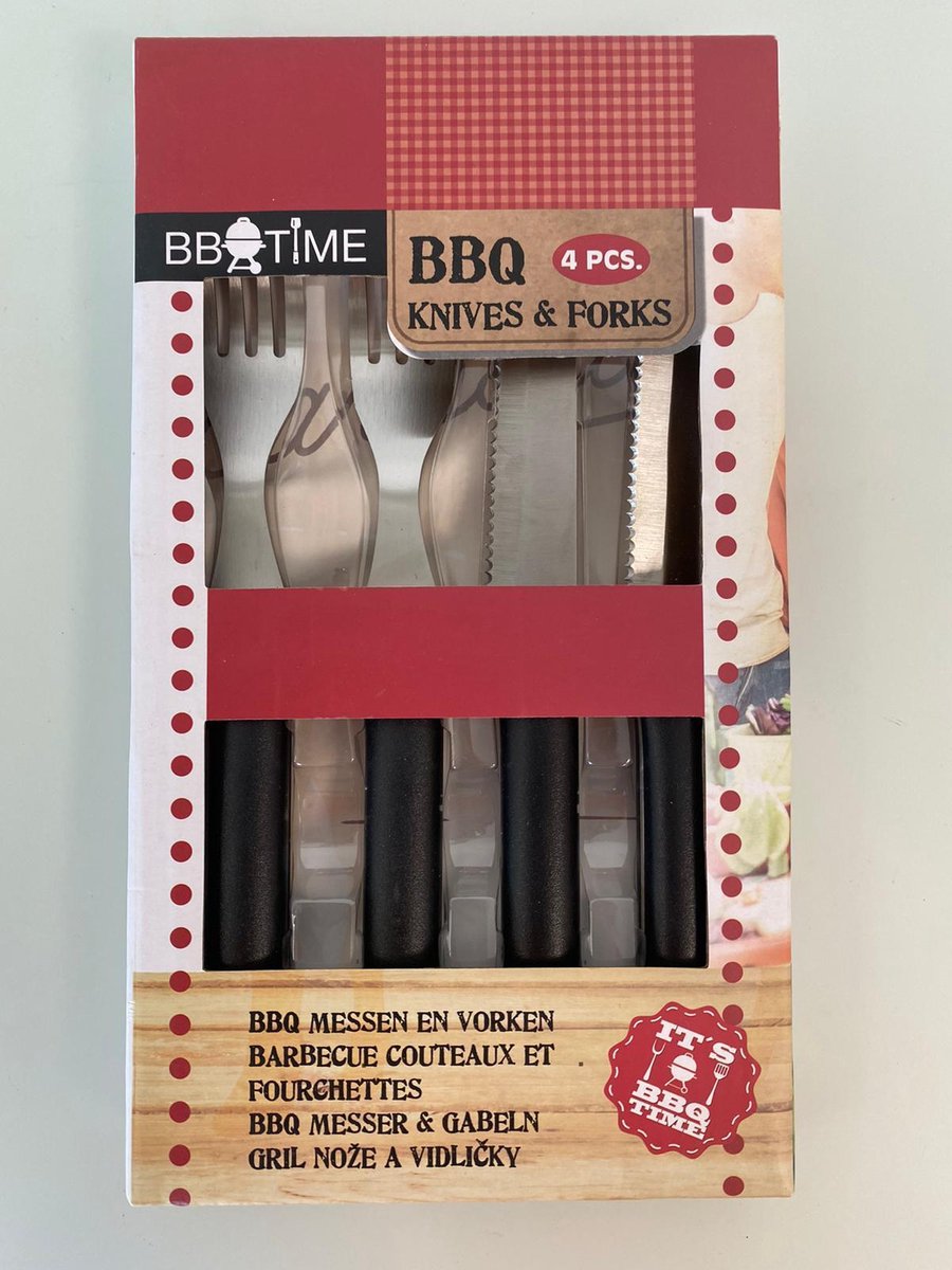 Barbeque messen en vorken set (BBQ) - set van 2 vorken en 2 messen (RVS)
