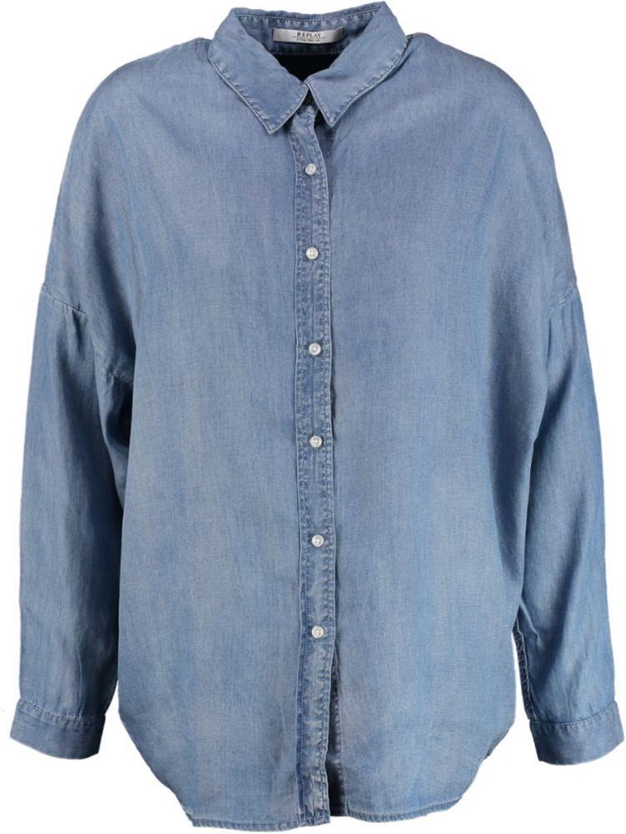 Replay langere oversized soepele lyocell denim blouse verlaagde schouders 3/4 mouw - valt ruim - Maat S