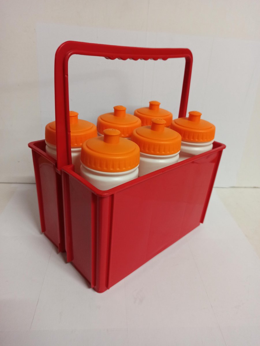 Bidon krat - Rood | met 6 bidons wit / oranje dop | Bidonkratten