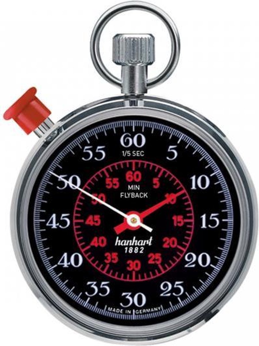 Hanhart Classic Rallye Stopwatch 185.8701-9E - AdditionTimer MegaMinute met Flyback - gladde rand