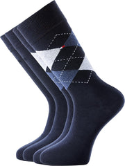 Tommy Hilfiger Check Socks (2-pack) - herensokken katoen - geruit en uni - donkerblauw -  Maat: 47-49