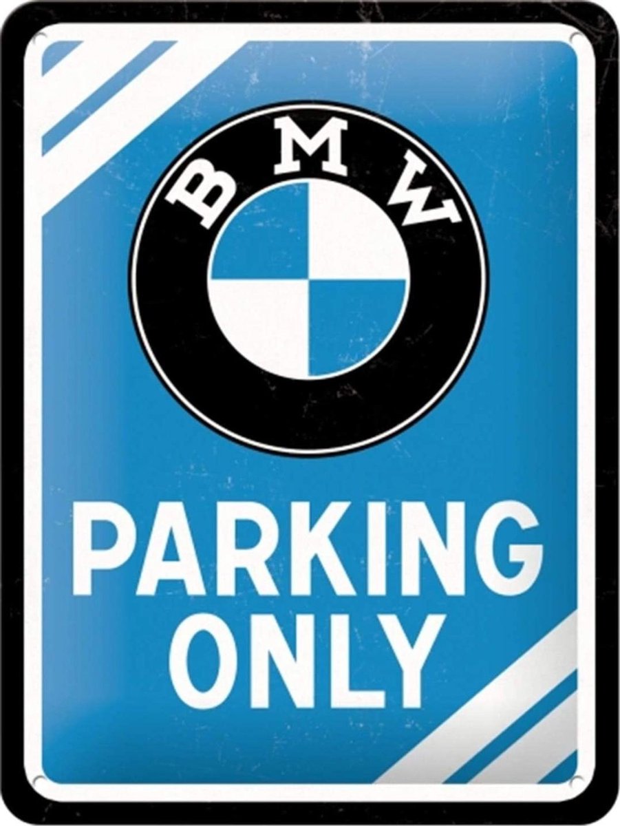 BMW parking only bord blauw 15 x 20 cm