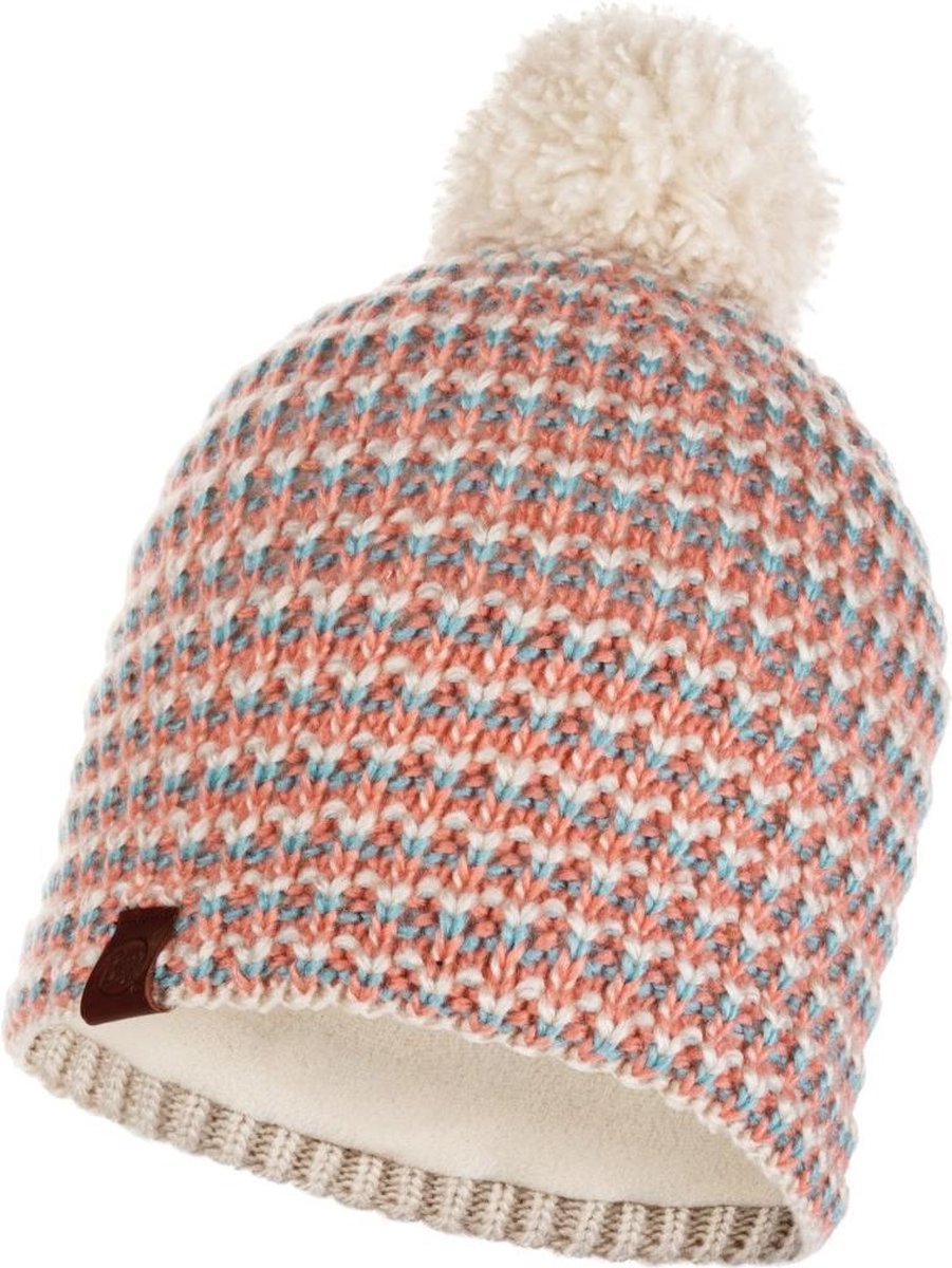 Buff - Gebreide Polar Muts Dana met pompom voor volwassenen - Roze/Multi