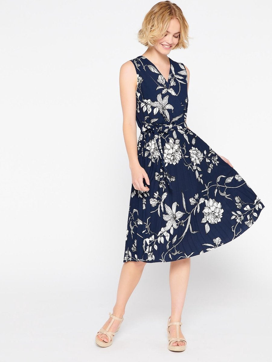 Midi jurk met bloemenprint - Marine Blauw