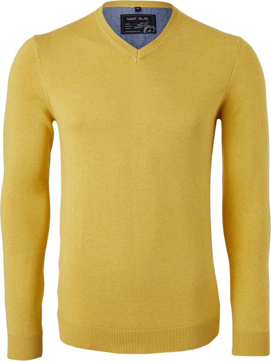 MARVELIS heren trui katoen - V-hals - maisgeel -  Maat: 4XL