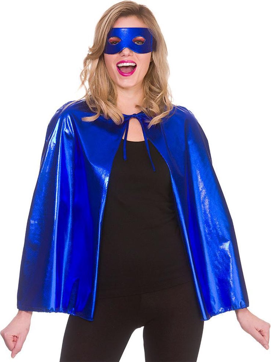 Metallic 60cm Super Hero Cape & Masker blauw