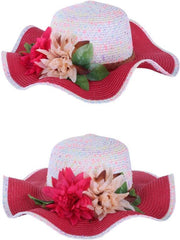 Strandhoed rose/wit met band en blo