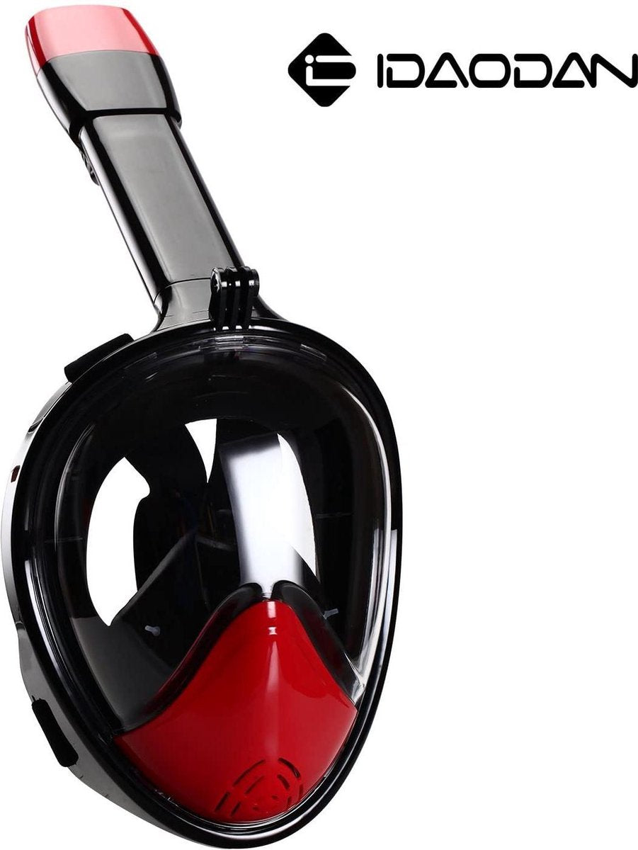 Duikmasker Zwart Rood | Full face Duikbril met Snorkel | Snorkelset Zwart Rood - Snorkelmasker | Inc. GoPro aansluiting | Snorkelset | Maat L/XL