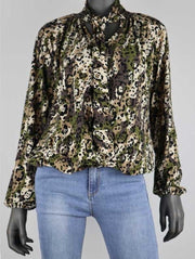 Top Inez Camouflage Print Army Green met Zwart - one size