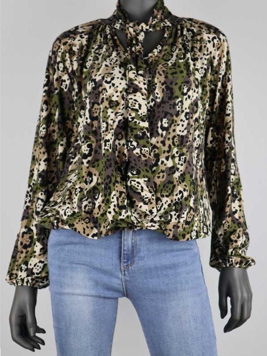 Top Inez Camouflage Print Army Green met Zwart - one size
