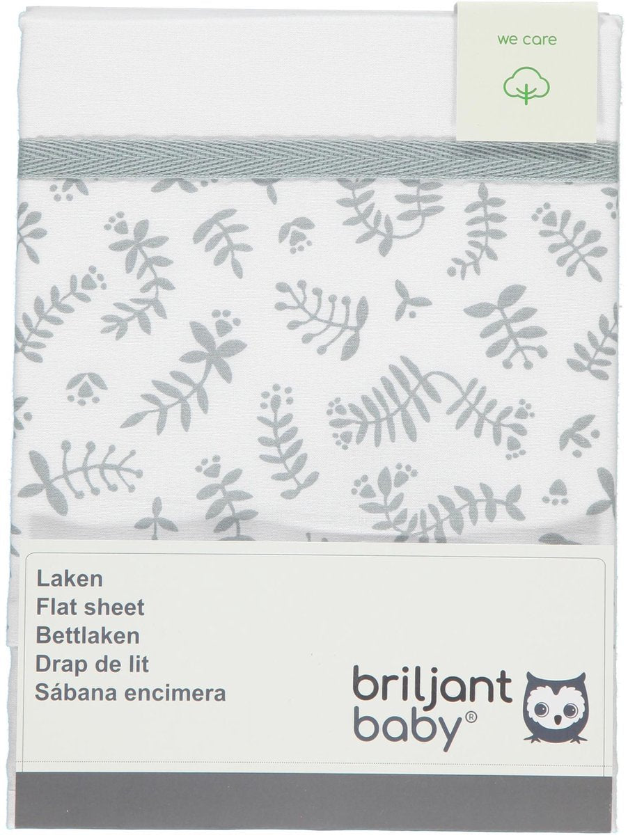 Briljant Baby - Ledikantlaken - Botanical Organic - Grijs - 100 x 150 cm - 100% organisch katoen