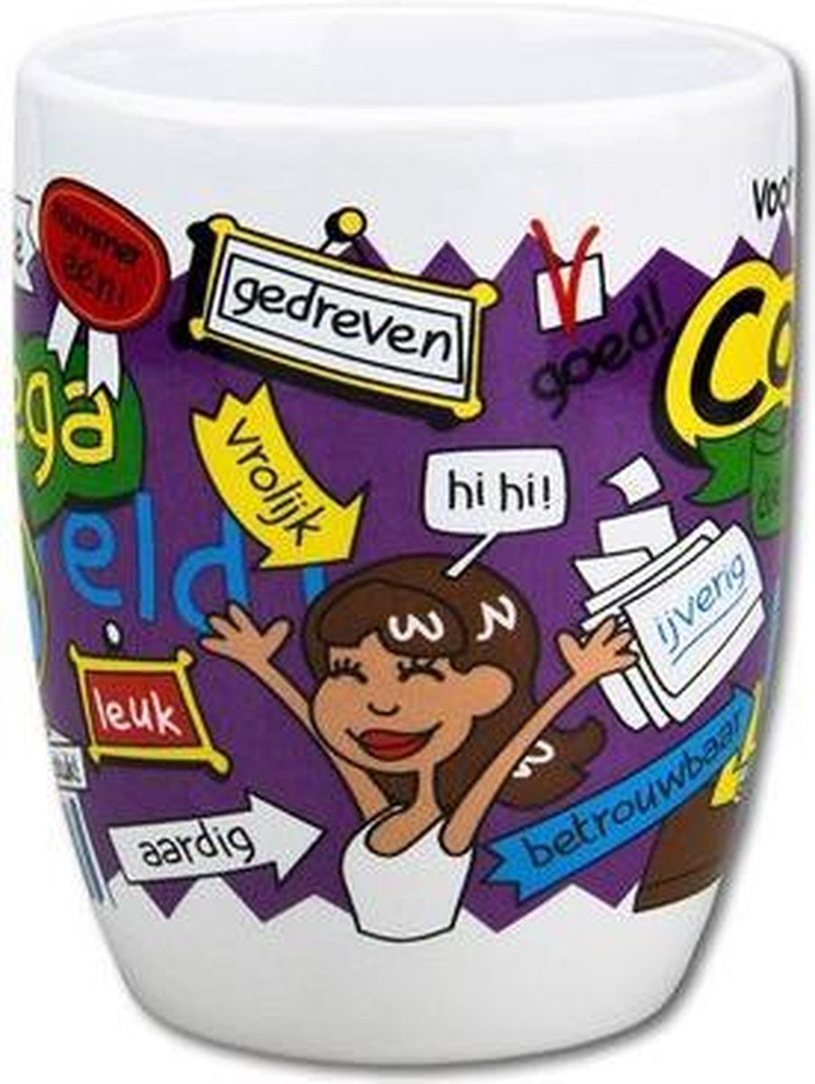 Mok - Cartoon Mok - Voor de allerbeste collega - Gevuld met verpakte Italiaanse bonbons - In cadeauverpakking met gekleurd krullint