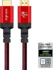 NÖRDIC HDMI-N1023 HDMI Ultra High Speed kabel - Gecertificeerd - 8K 60Hz - 48Gbps - Dynamische HDR eARC ondersteuning - HDMI 2.1 - 2m - Rood/Zwart