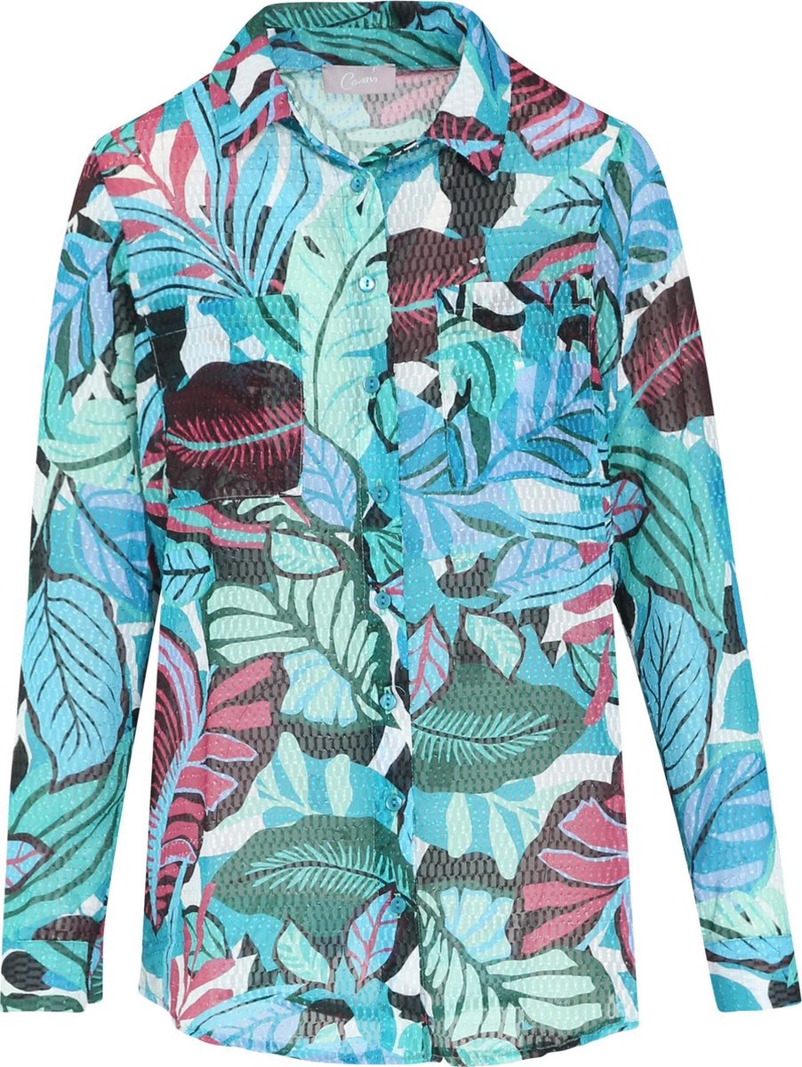 Cassis - Blouse met bladprint - Turquoise