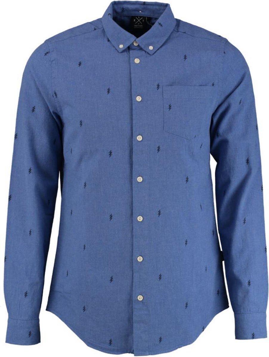Kultivate stevig zacht soepel blauw cotton twill slim fit overhemd - valt 1 maat kleiner - Maat XXL