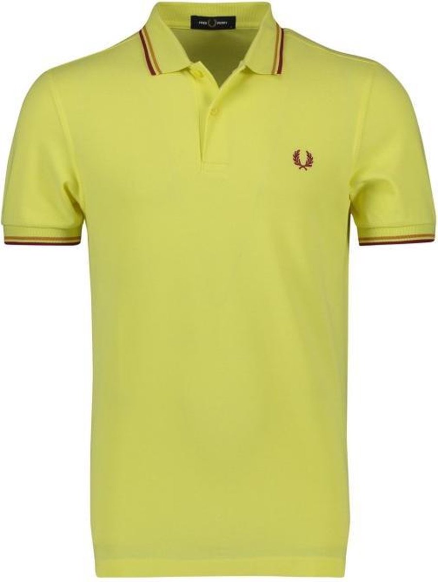 Fred Perry M3600 polo twin tipped shirt - Limelight / Gold / Claret -  Maat: 3XL