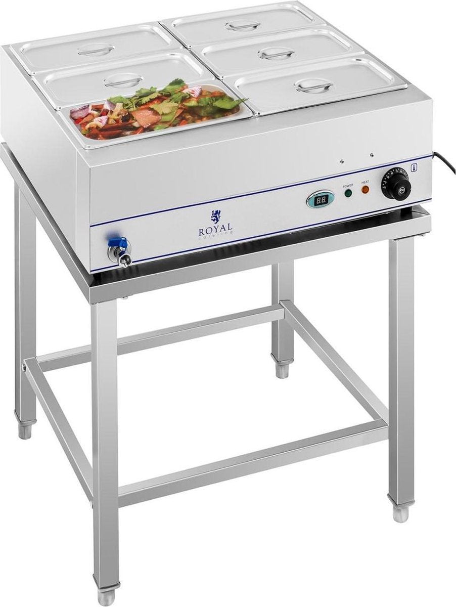 Royal Catering Bain-Marie - 2.000 W - 6 x 1/3 GN-containers - met voet en aftapkraan