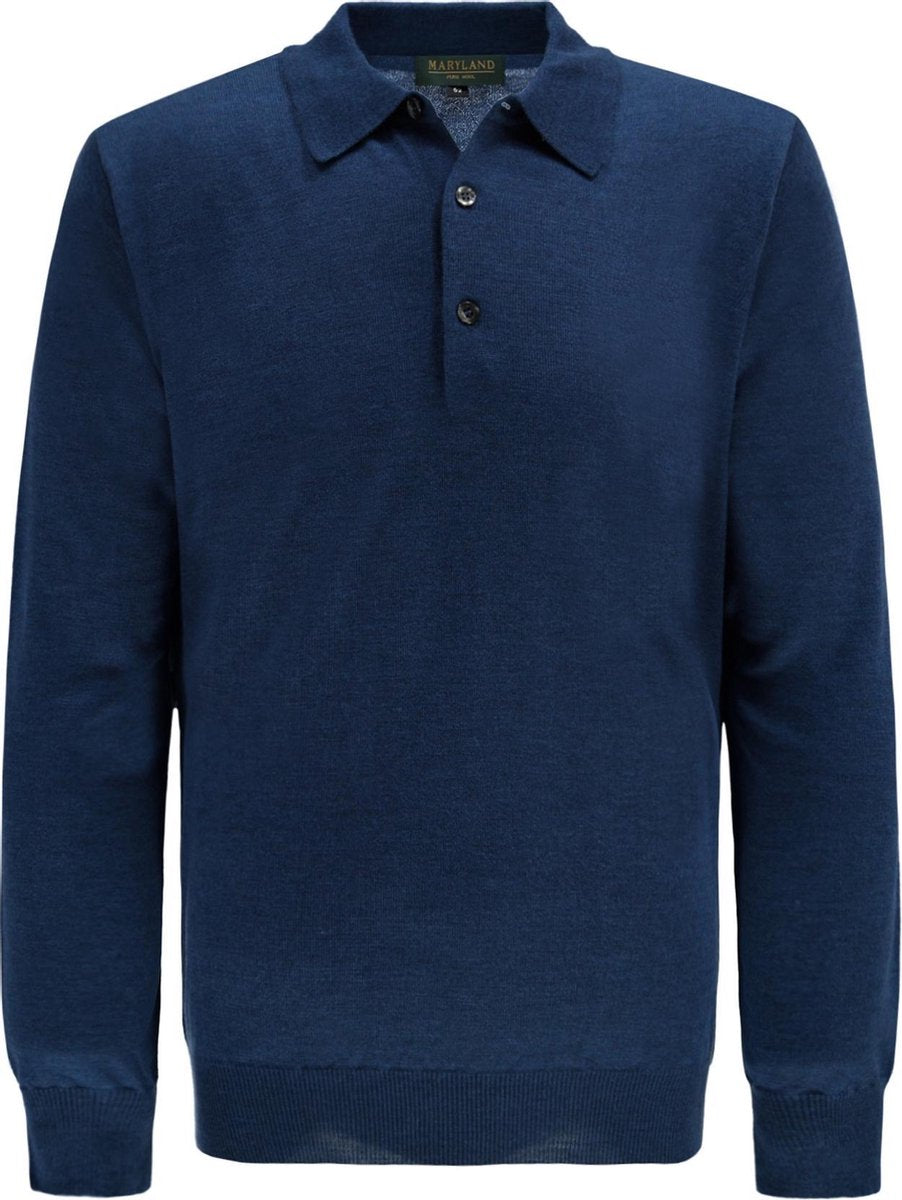 The English Hatter Mannen Maryland Polo Trui Blauw Merinowol Maat: m