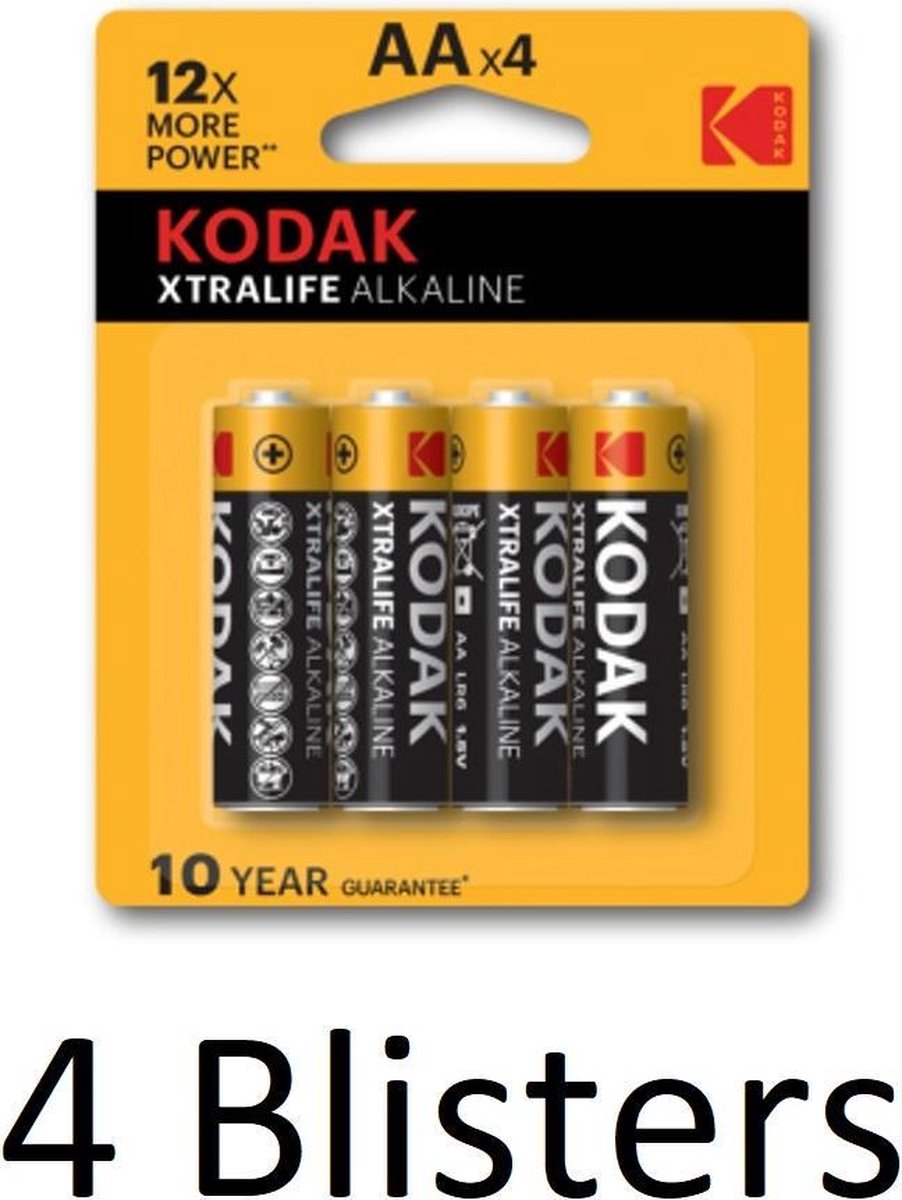 16 Stuks (4 Blisters a 4 st) Kodak Xtralife AA Alkaline Batterijen