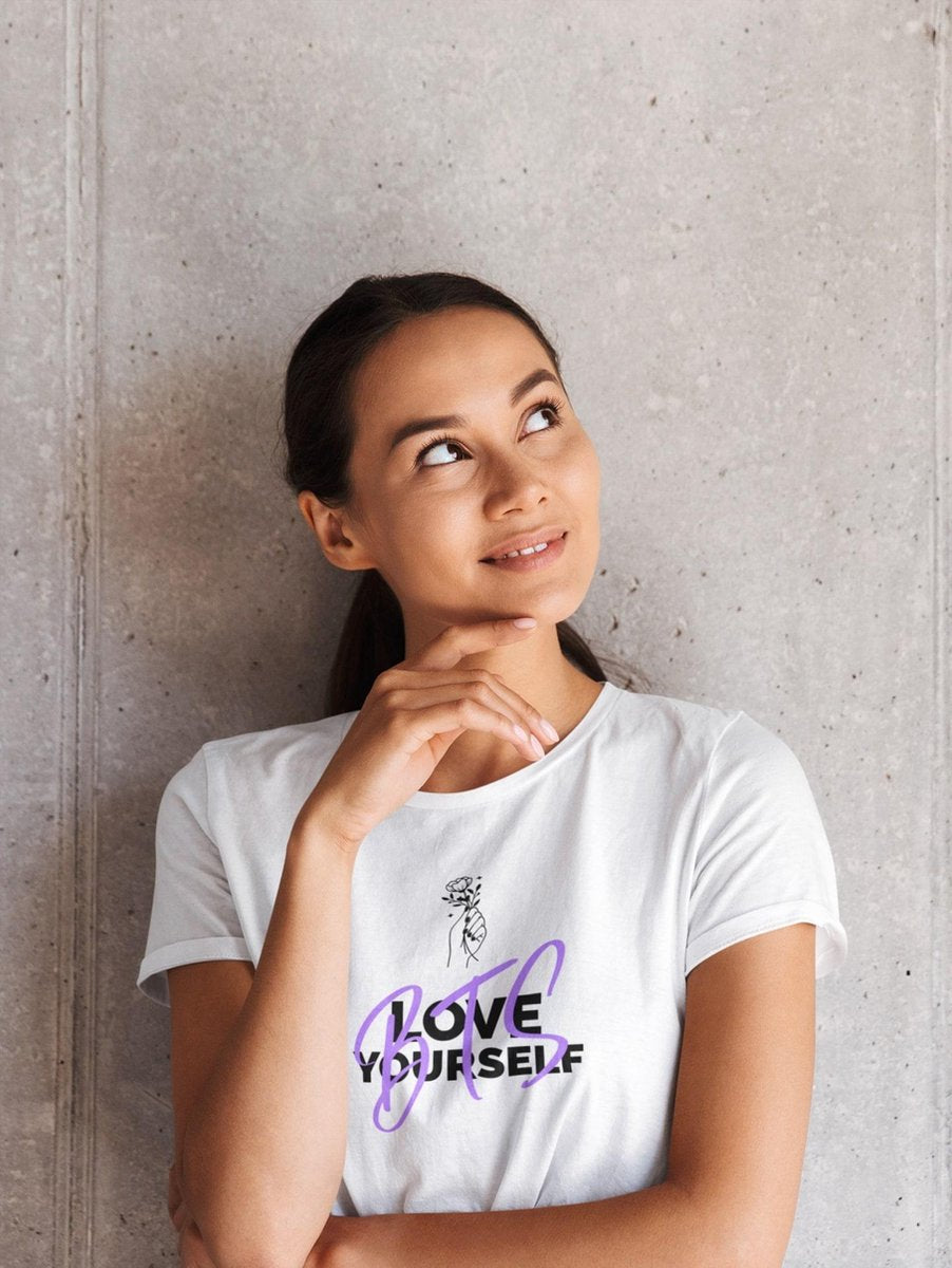 BTS Love Yourself Lila White T-Shirt | Flower Handje Army Fan Kpop Album Merchandise | Bangtan Boys | Wit Unisex Maat XL