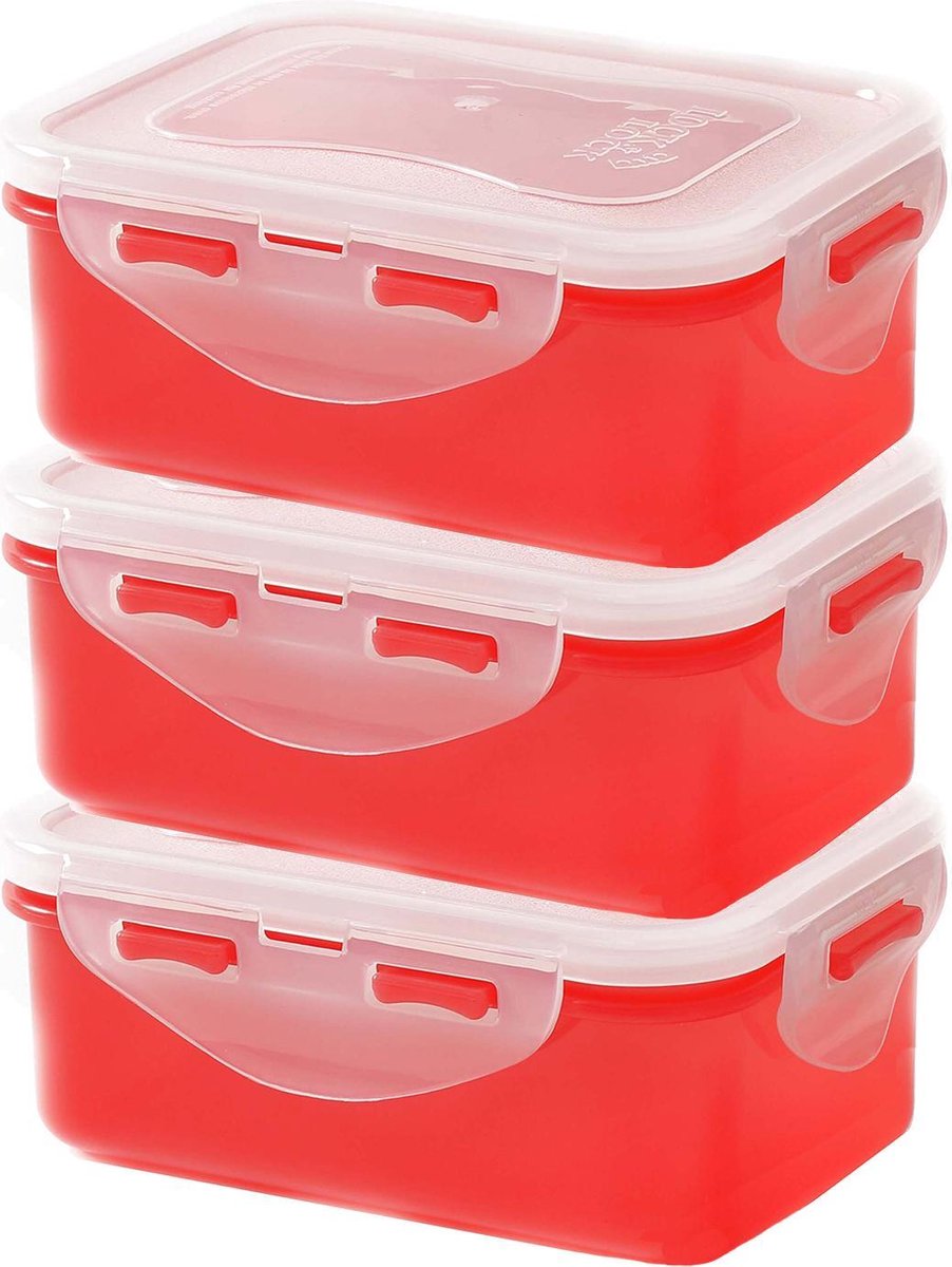Lock&Lock Vershoudbakjes | Snackdoosjes | Snackbox - Set van 3 Stuks - 350 ml - Rood