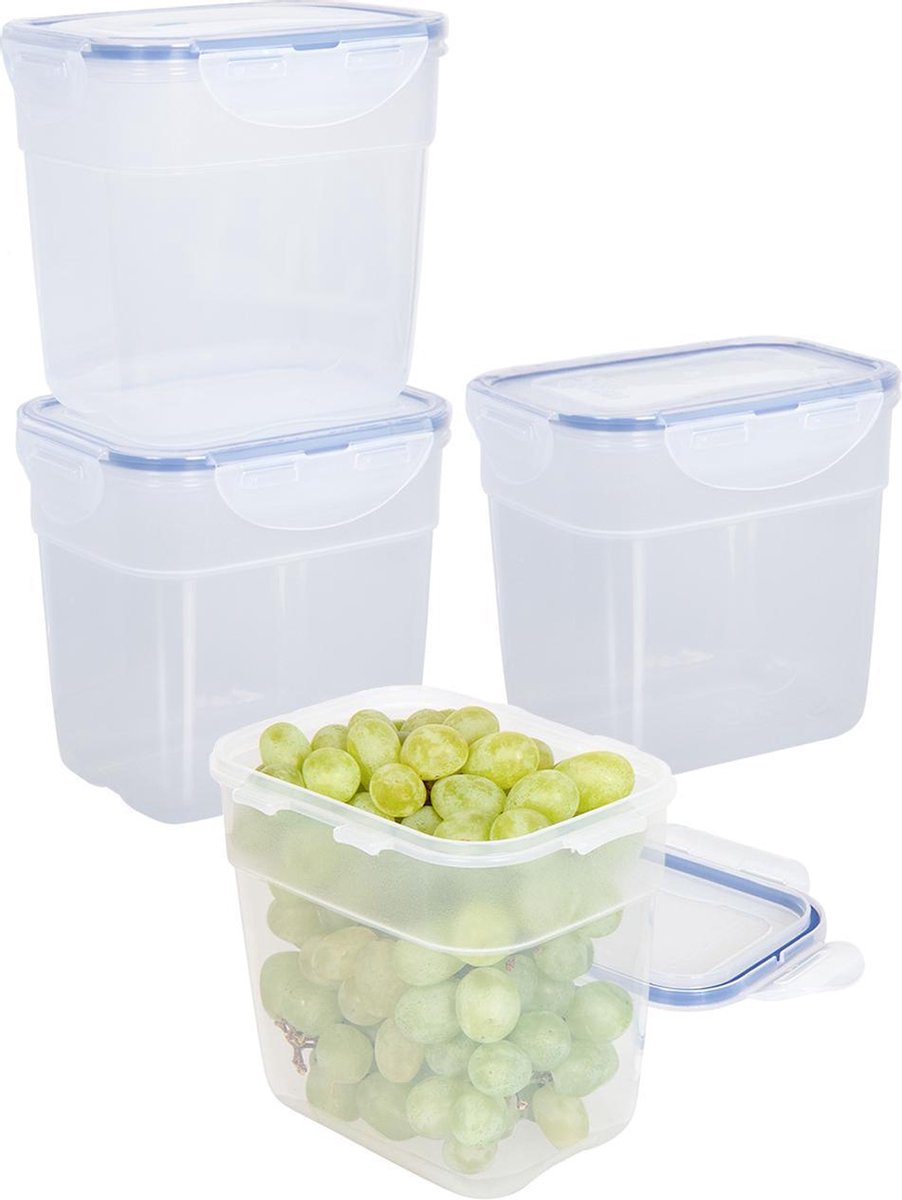 Lock&Lock Stapelbare Vershoudbakjes | Bewaardozen voedsel - Set van 4 stuks - 1 liter - Transparant