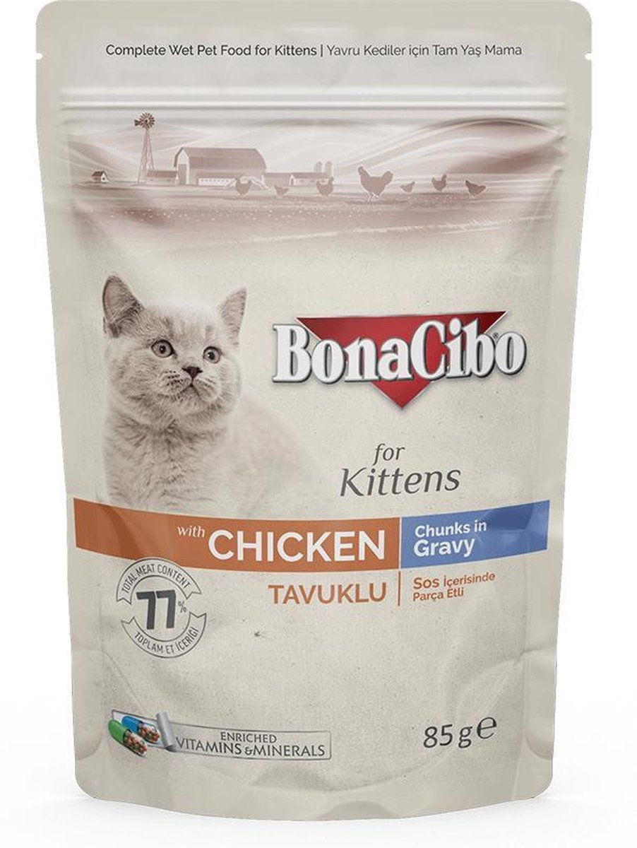 Bonacibo Pouch Kittenvoer - Kip 12 x 85gr