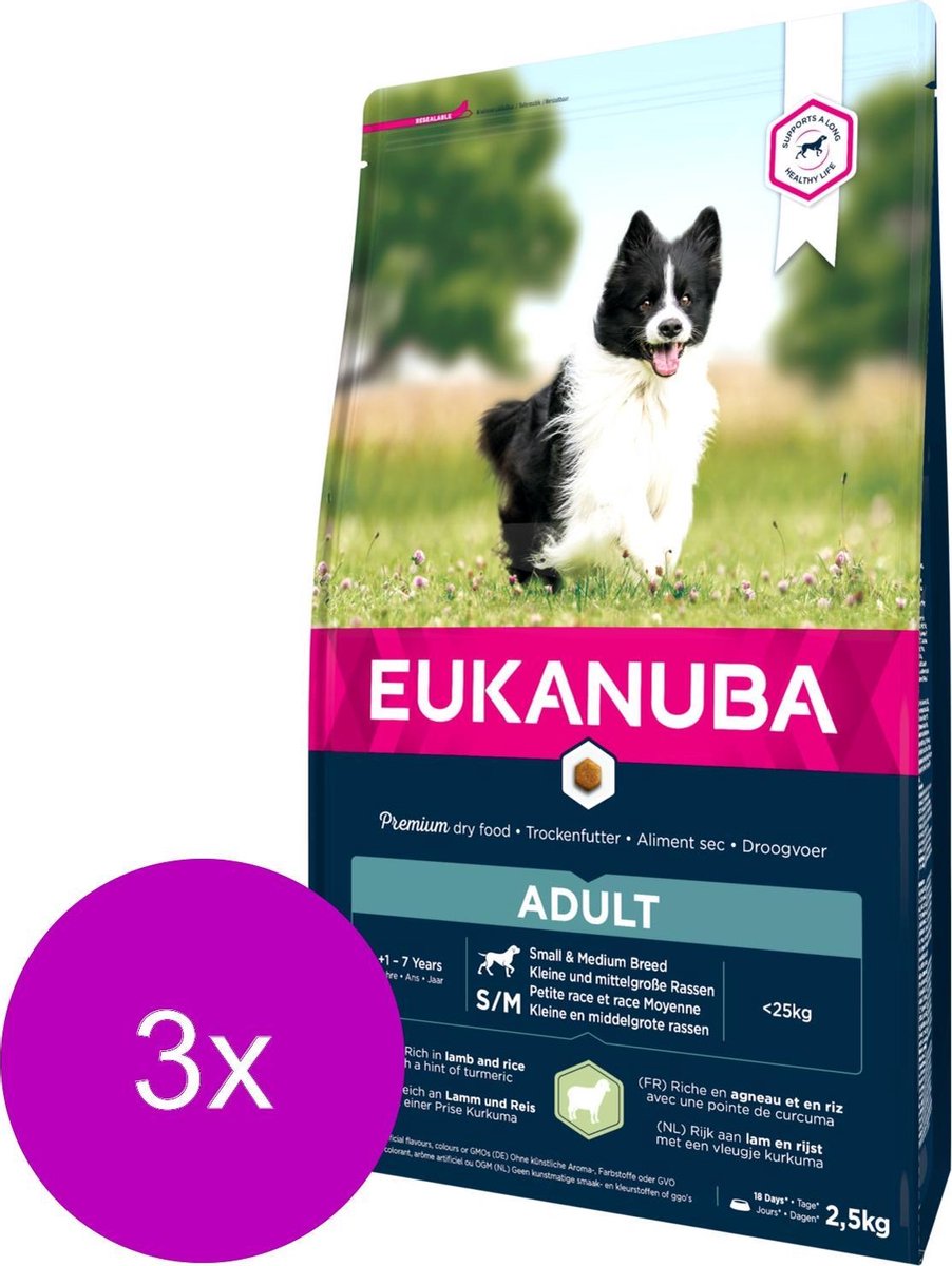 Eukanuba Dog Adult - Small & Medium Breed - Lamb & Rice - 3 * 2