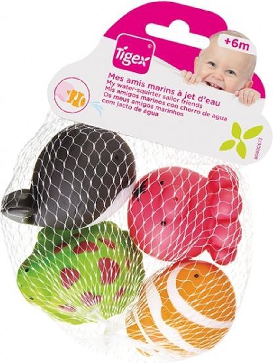 TIGEX 4 vriendjes badspeelgoed + 6 maanden met mini waterspuit