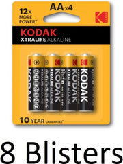 32 Stuks (8 Blisters a 4 st) Kodak Xtralife AA Alkaline Batterijen