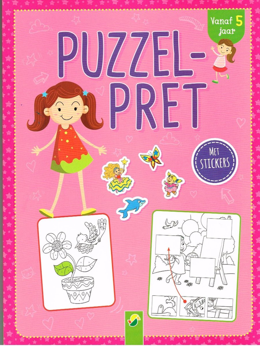 Puzzelpret meisjes met stickers en extra 12 kleurpotloden vanaf 5 jaar
