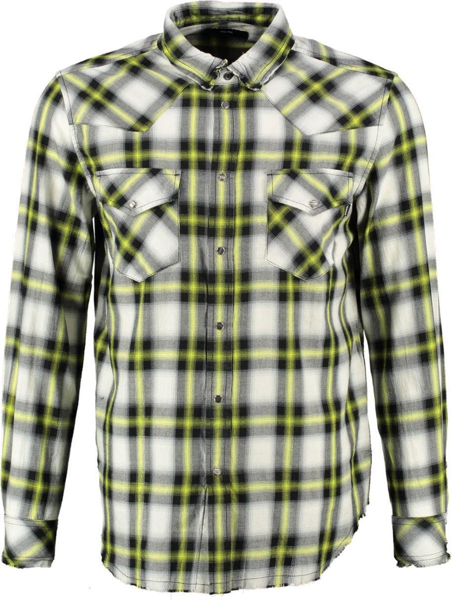 Diesel overhemd drukknopen met vintage rafelboorden - valt ruim - Maat XL