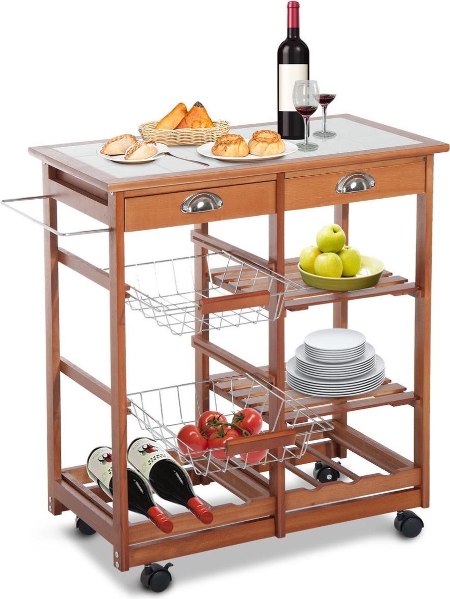 Serveerwagen hout - keukentrolley - theewagen - keukenwagen - trolley - Bruin