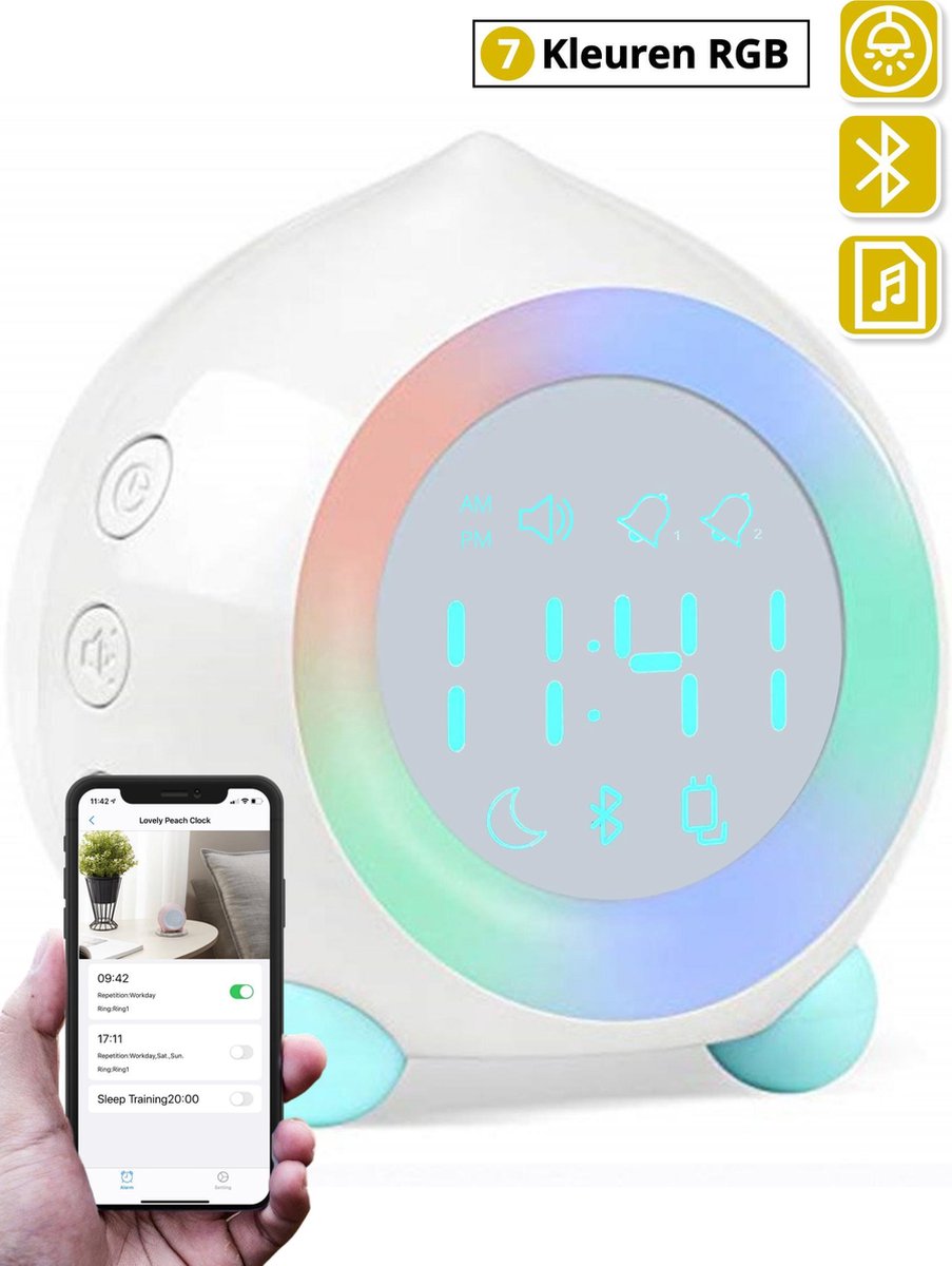 Questmate Slaaptrainer Met Nachtlamp - Kinderwekker - Bluetoothfunctie - Blauw/Wit