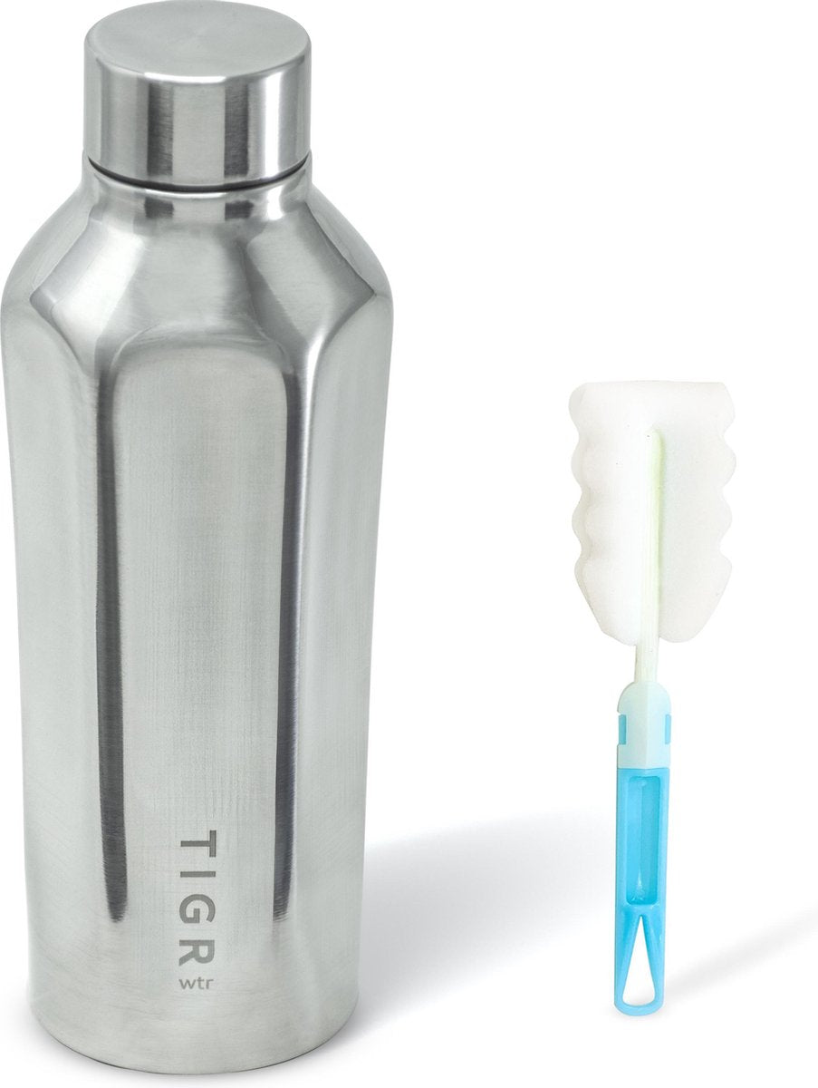 TIGR The Hexagon - Thermosfles in Roestvrij Staal RVS - Drinkfles - 500ML - Zilver - Gratis Afwasborstel