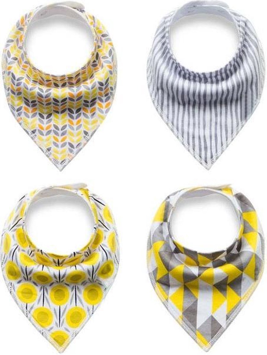 JillyBee - Slab - Slabbetje - Slabber - Bandana - 4pack - Geel - Grijs - Wit
