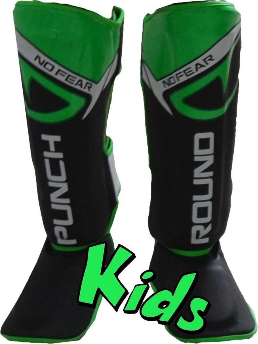 Punch Round Kids NoFear Kickboks Scheenbeschermers Zwart Groen Kies uw maat: Kids - 10 Jaar