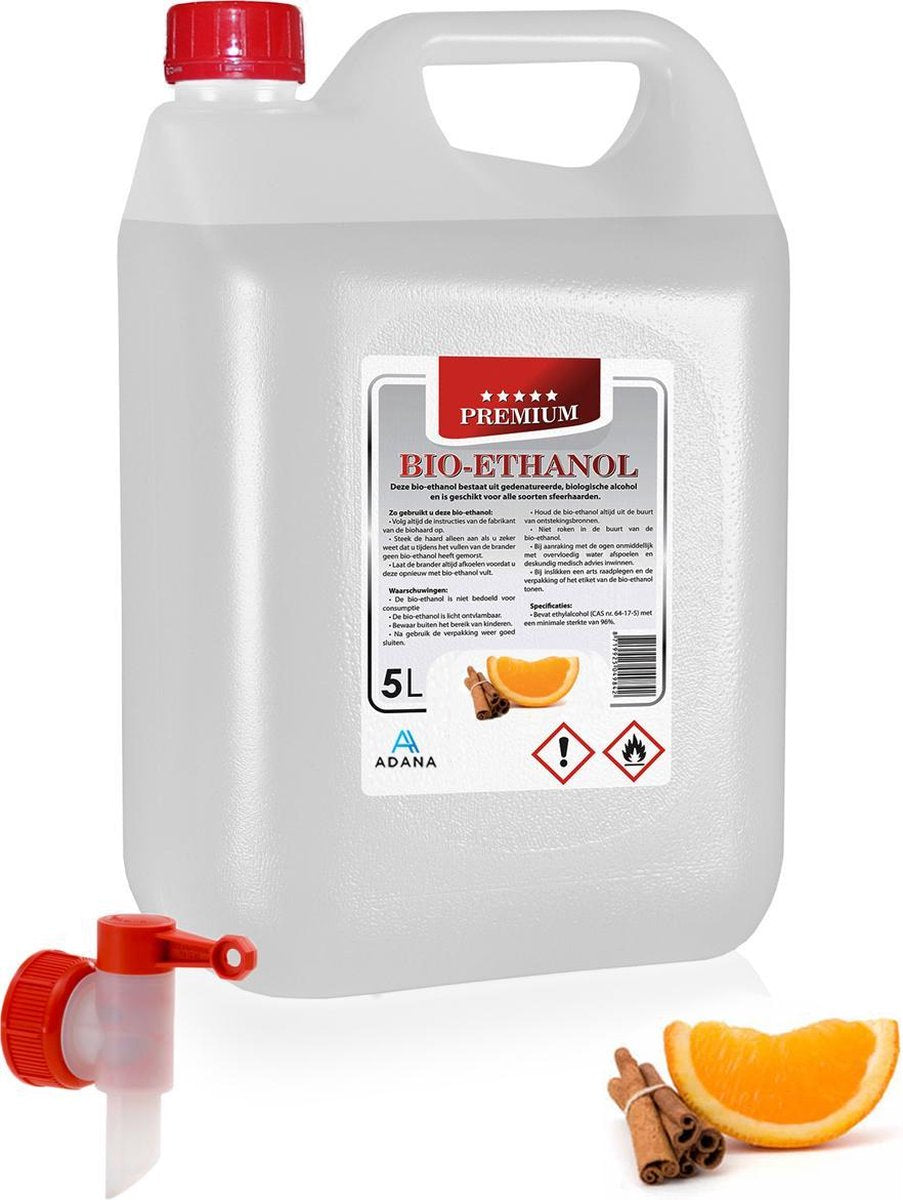 Adana- Bio- ethanol met Sinaasappel & Kaneelgeur-PREMIUM -bioethanol 96