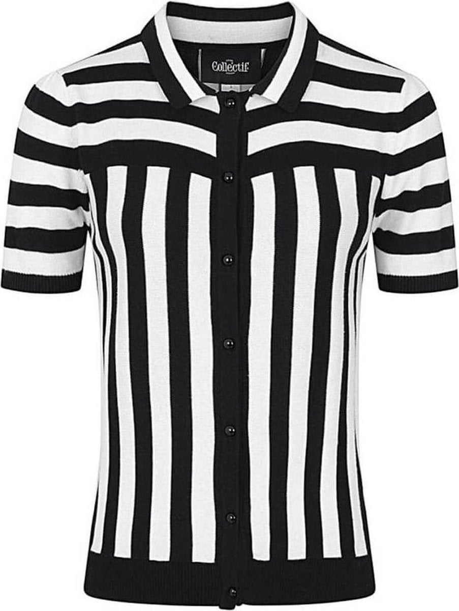 Collectif Lailie Striped 60's Cardigan Zwart Wit