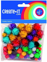 Pom poms glitter 78 stuks - knutselspullen - decoratie - hobby - knutsel - versiering - maken - cadeau