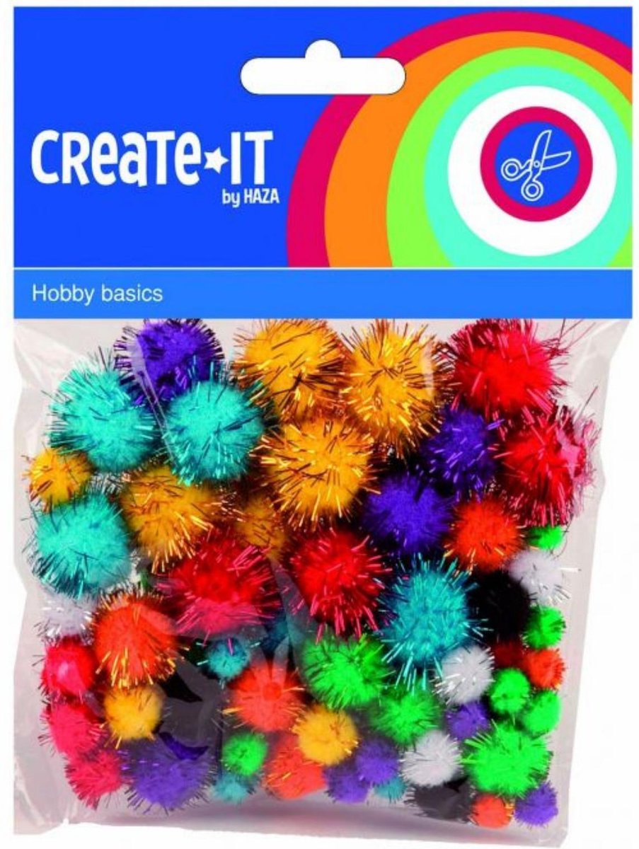 Pom poms glitter 78 stuks - knutselspullen - decoratie - hobby - knutsel - versiering - maken - cadeau