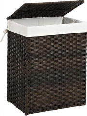 XL Luxe Opvouwbare Rotan Wasmand Met Deksel - Wasgoed Mand - Wasbox Inclusief Stevige Uitneembare Katoenen Waszak Met Handvatten - Laundry Basket Met Hengsel - 90 Liter - Bruin