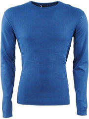 Earthbound - Heren Trui - Elleboog Pads - Ronde Hals - Fijn Gebreid - Slim Fit - Blauw
