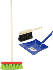 Kinder schoonmaak set bestaande uit stoffer en blik blauw met gekleurde bezem - 3-delige speelgoed set